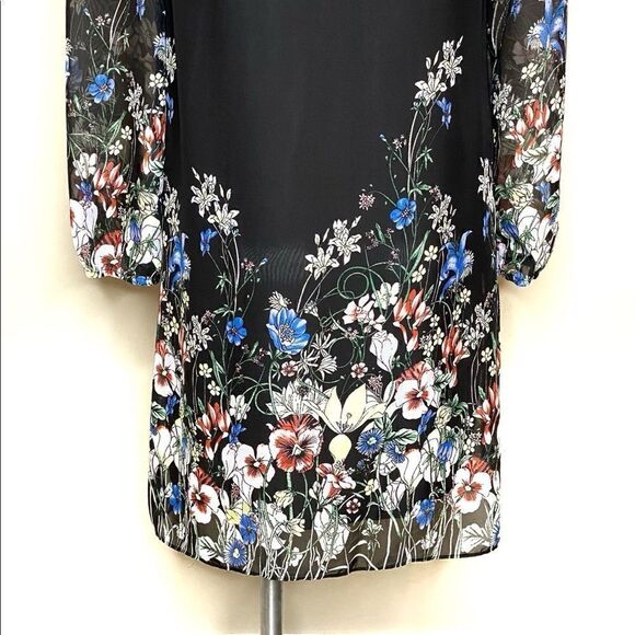 Kate Kasin black floral long sleeve chiffon dress size S - Picture 12 of 14